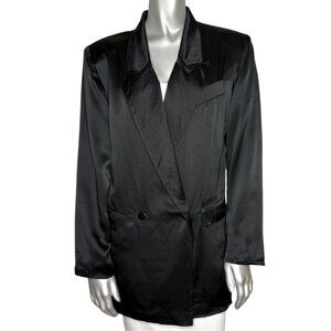 Vintage 90s Dorman Black 100% Silk Oversized Blazer Jacket S Elegant Minimalist